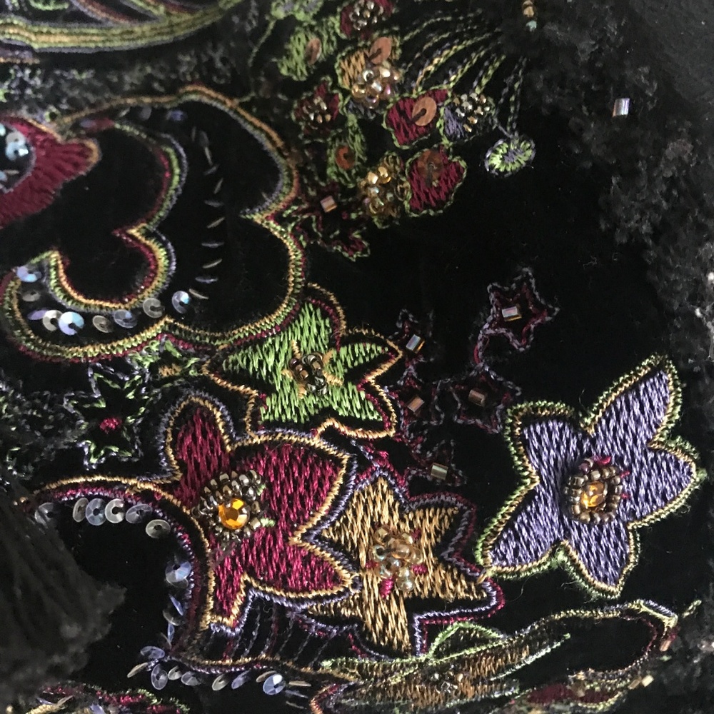 New MARY FRANCES Embroidered Black Beaded Fringe Purse! black purple - Picture 9 of 10